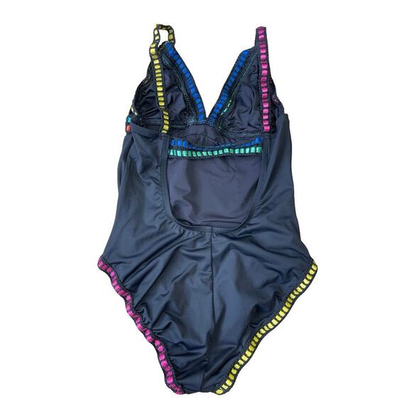 La Blanca V Neck Black Rainbow One Piece Swimsuit Threading Along - Size 4 - Picture 6 of 14